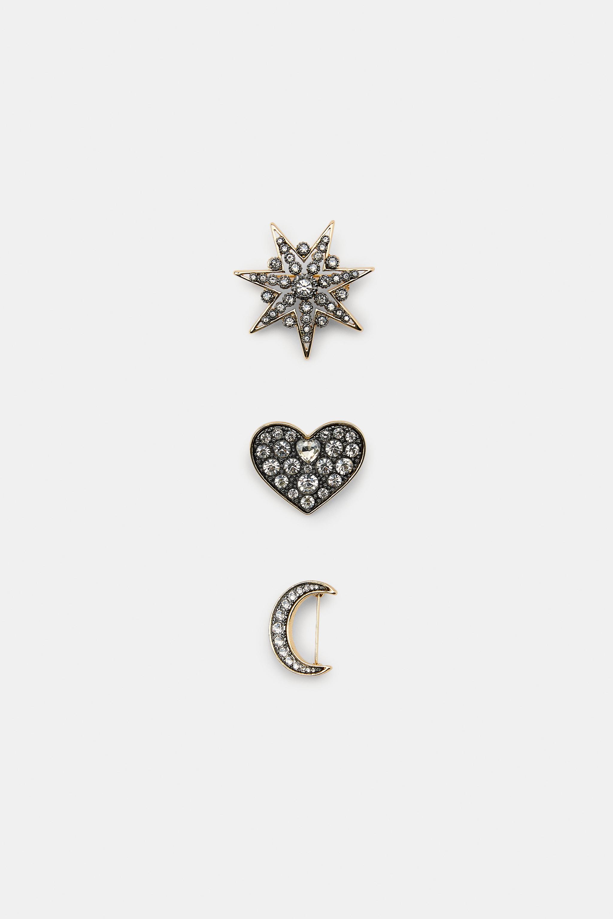 THREE-PACK OF SPARKLY MOON AND STAR BROOCHES